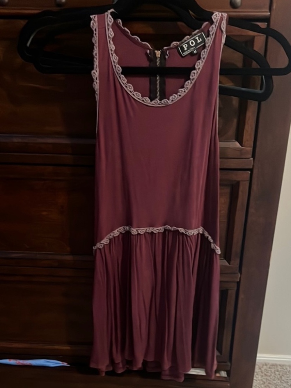 POL SIZE MEDIUM M MAROON TANK DRESS LACE TRIM LOT6061